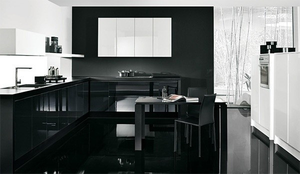 Polished porcelain stoneware floor total black